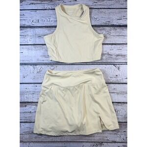 Adanola Activewear Yellow Outfit Set Longline Bra Top‎ Skirt Skort Size Small